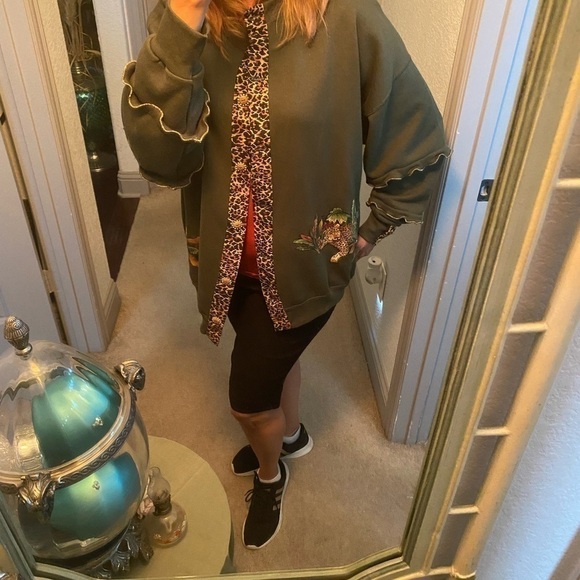 Fleece Vintage rare army green button down jacketSz is oversized XL UKN brand - Picture 3 of 14